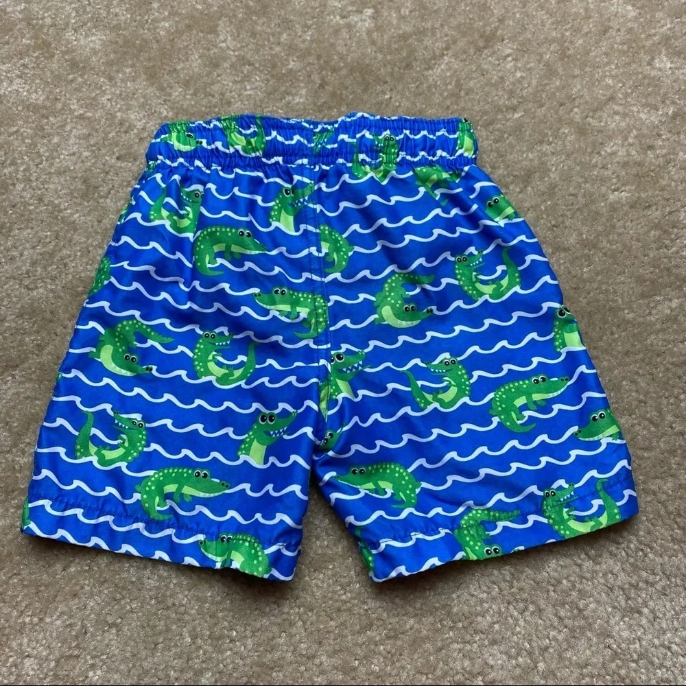 Lily & Dan Blue & Green Alligator Swim Trunks 2T